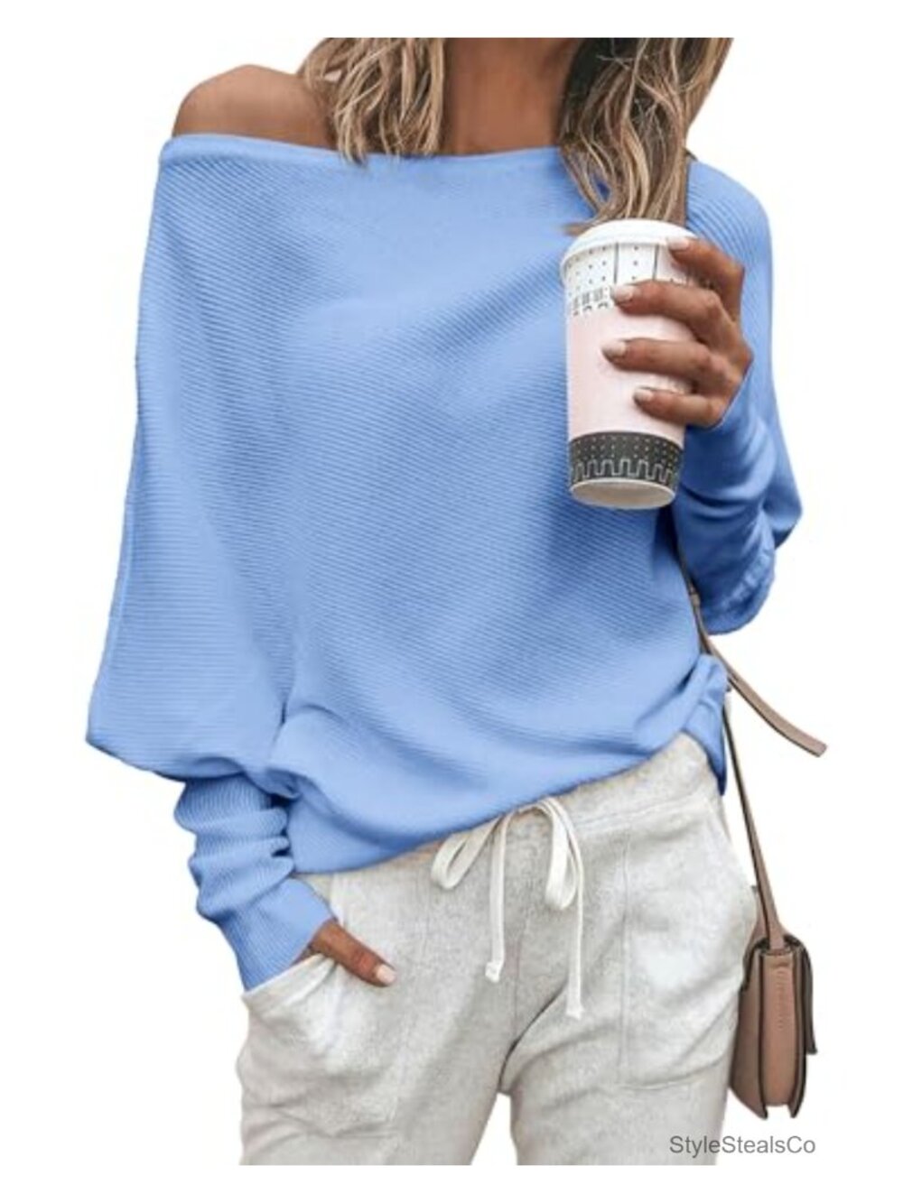 Off The Shoulder Sweater Knit Pullover Top Batwing Long Sleeve Loose Fit
